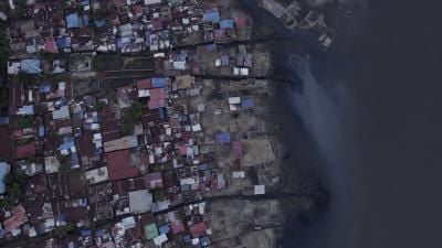 Aerial view of informal settlement in Freetown, Sierra Leone